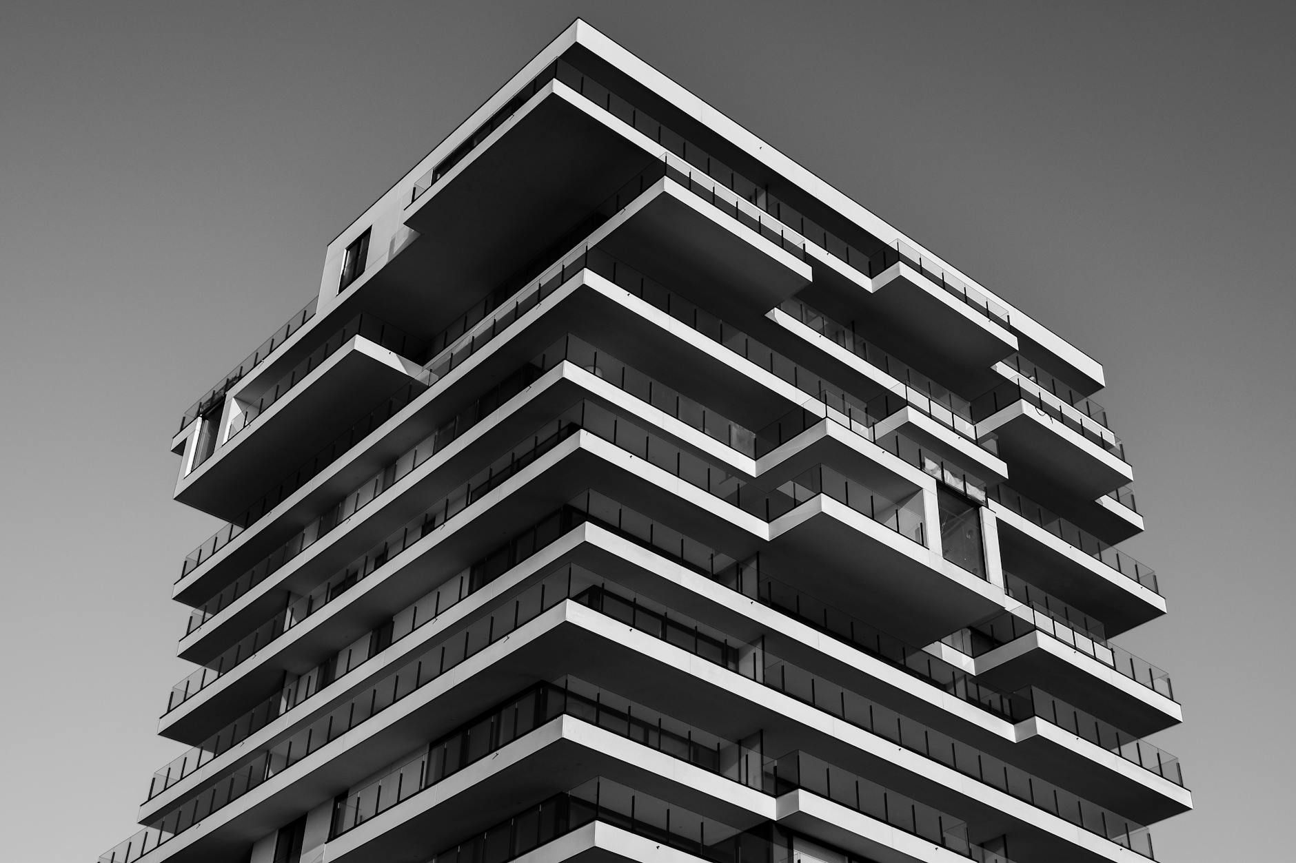 grayscale photo of concrete building